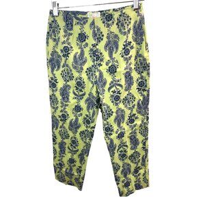 Bamboo Traders Green Blue Floral Patterned Cropped Side Zip Pants Sz 4